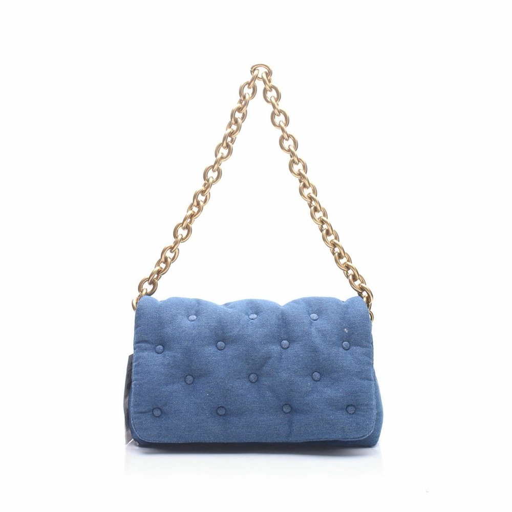 Zara Quilted Blue Denim Chambray Gold Chain Purse Bag
